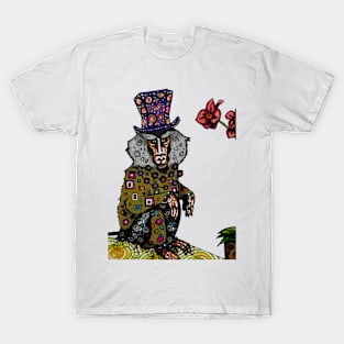 Baboon with Top Hat and Orchid T-Shirt